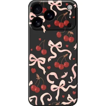 Pouzdro na mobilní telefon Ochranný kryt se vzorem mašliček a třešní pro iPhone 17 Pro - černý