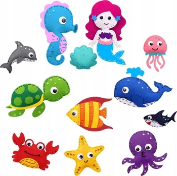 Obraz Moře - plstěná sada na šití DIY 12 ks - Ryby Mořská panna Nejlepší dárek