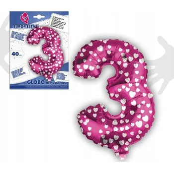 Balónek Růžový balónek Číslice 3 se srdíčky k narozeninám 40 cm