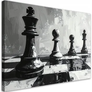 Obraz Moderní obraz do kanceláře, obývacího pokoje, Šachy 3D Král Pěšci Černo-Bílá 30x20