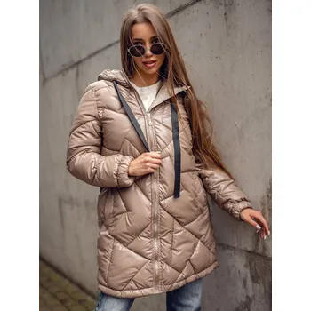 Kamelová dámská prodloužená prošívaná zimní bunda kabát s kapucí Bolf 5M3189 - S