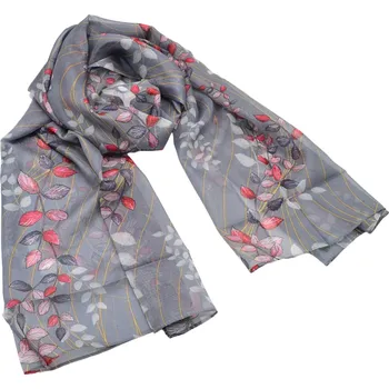 Šála Šála vzdušná - šedá s motivem listů