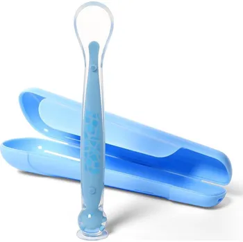 BabyOno Lžička silikonová s obalem 6 m+ Modrá