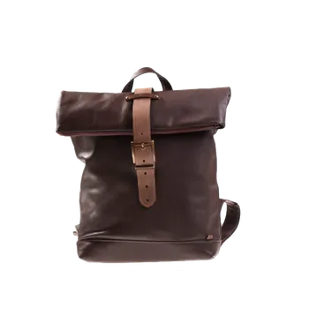 Městský batoh Kožený ručně šitý rolovací batoh KUBÁT Tom|220334 Barva: kombinovaná černá a hnědá