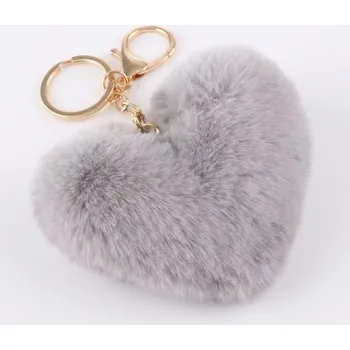 B-TOP Huňatá klíčenka Srdce – světle šedá