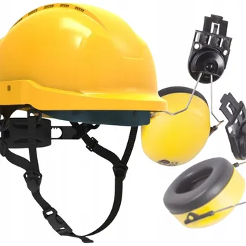 Pracovní přilba Ochranná stavební přilba helma pro práci BOZP lehká žlutá EN 397 + chrániče sluchu