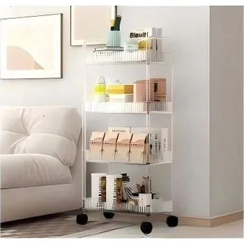 regál Průhledný regál se 4 policemi na kolečkách – 95 cm