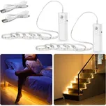 WOBANE LED pásek s pohybovým senzorem, 2 x 2m dobíjecí osvětlení šatní skříně, teplé bílé LED