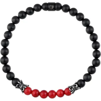 Náramek Manoki Korálkový náramek Efrain - 6 mm přírodní onyx a korál BA1013R Červená 21 cm