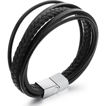 Náramek Daniel Dawson Pánský náramek Max, kůže, chirurgická ocel - různé velikosti NR1009-PH0006A/18,5 Černá 18,5 cm