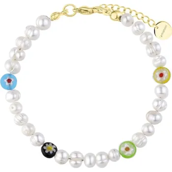 Náramek Manoki Perlový náramek Laura - korálky Millefiori, kultivované perly BA1139G Zlatá 16 cm + 3 cm (prodloužení) Bílá