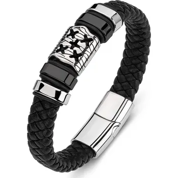 Náramek Daniel Dawson Pánský náramek Enrico Black, kůže, chirurgická ocel NR-P179-02-PH0010C/23 Černá 23 cm