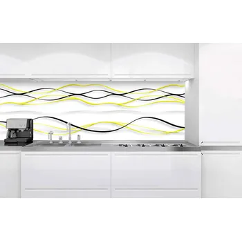 Fototapeta DIMEX | Fototapeta do kuchyně Žluté vlny KI-180-100 | 180 x 60 cm | bílá, černá, žlutá + Samolepicí fototapeta za kuchyňskou linku DIMEX Žluté vlny v šíři 180 cm