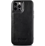 Pouzdro iCarer Leather Oil Wax potažené pravou kůží pro iPhone 12 Pro Max černé (ALI1206-BK)