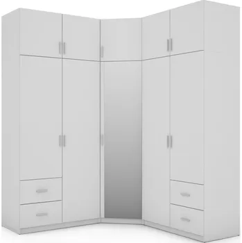 Šatní skříň Skříň eMeblast bílá se zrcadlem, 4 zásuvky, 189 x 240 x 55 cm