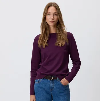 Dámské tričko Reserved - Tričko s&nbsp;vysokým podílem mercerované bavlny a&nbsp;dlouhými rukávy - tmavě fialová - 9467H-49X - 9467H-49X-XL