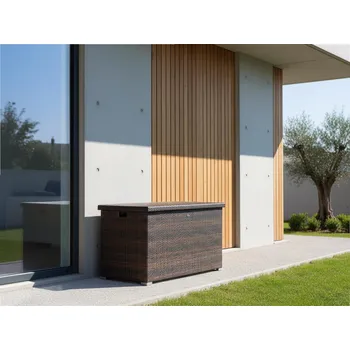 Zahradní úložný box Umělý ratan Truhla na polstry XXL mocca