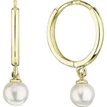 Zlaté 14 karátové náušnice kruhy žluté zlato s bílou říční