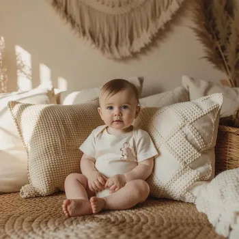 Dětské bodyčko s výšivkou PERNÍČKA A VLASTNÍM JMÉNEM Barva: Béžová, Velikost: Body 0-3m