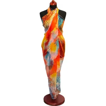 Šátek Pareo dámské - oranžové s potiskem