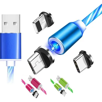 Svítící magnetický USB nabíjecí kabel 3v1 LED Barva: Červená