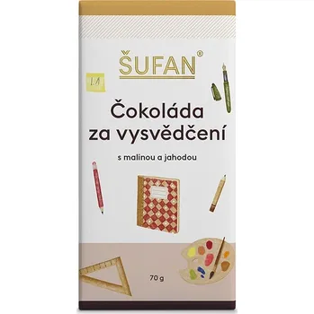 Cukrovinka ŠUFAN s.r.o. Čokoláda za vysvědčení s malinou a jahodou - 70 g