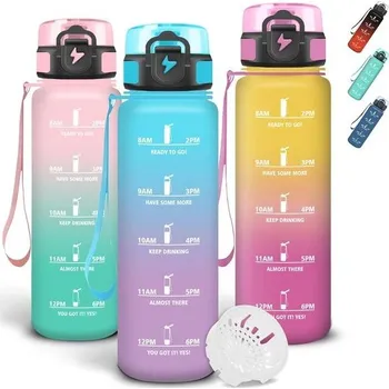 Termoska Láhev na vodu Grsta 1l s bezpečným zámkem, sportovní láhev na vodu, s časovačem a stahovací