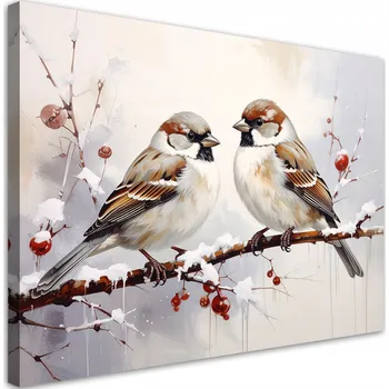 Obraz Obraz do obýváku, kuchyně, kanceláře, Ptáci sedící na větvi v zimě 90x60