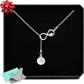 Náhrdelník Stříbrný dámský náhrdelník s nekonečnem a srdcem + písmeno dle výběru - Valentýn