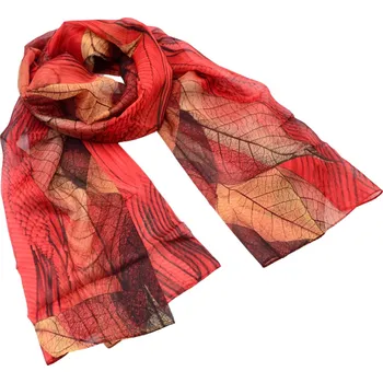 Šála Šála vzdušná - červená s potiskem listů