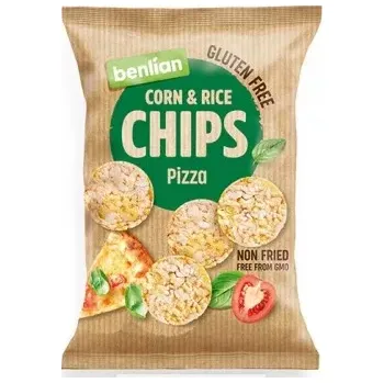 Chips Snack vyrobený z kukuřice a rýže 50 g / benlian CHIPS pizza - VÝPRODEJ !!! DMT: 8/2025 (Kukuřičné a rýžové lupínky - s příchutí pizzy)