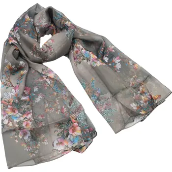 Šála Šála vzdušná - šedohnědá s potiskem květin