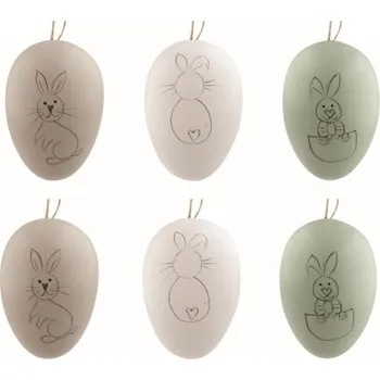 Velikonoční dekorace Velikonoční vejce plastová S konturou zajíce 6 cm na zavěšení, 6 ks v sáčku