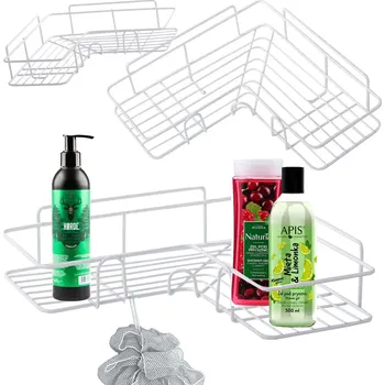 Drátěná police Verk Group Loft rohová koupelnová sprchová polička závěsný hák bílá