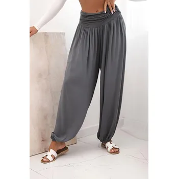 Široké viskózové kalhoty s nařasením model 9700 grafitové