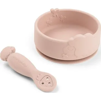 Done by Deer Silikonov8 Stick & Stay miska a lžička Sheepy - Růžová