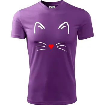 Kočka - srdce místo nosu - Dětské triko sportovní (dresovina) - 134 cm/8 let ( Fialová )