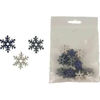 Vánoční dekorace Dřevěné vločky bílo modré 24ks - 2cm
