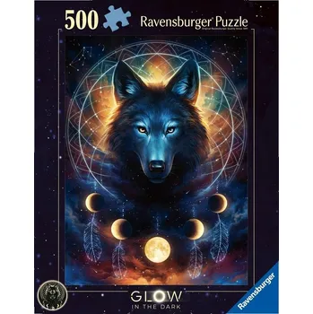 Puzzle Ravensburger 500 dílků svítící Vlk a Měsíce