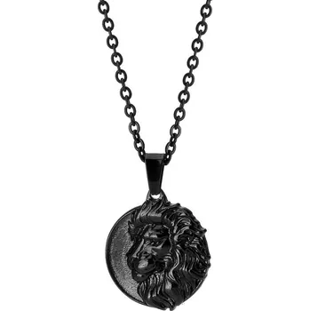 Náhrdelník Manoki Pánský ocelový náhrdelník Lion Black - přívěsek s motivem lva WA840B Černá 60 cm