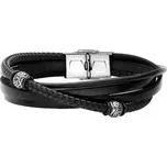 Manoki Pánský náramek Ernst z pravé kůže a chirurgické oceli BA654B Černá 22 cm