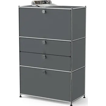 Komoda 734514 - Tchibo - Kovová komoda »Cn3« se 2 výklopnými dvířky a 2 zásuvkami - barva: šedá