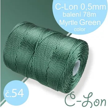 Nit Nylonová nit C-Lon pevná korálková nit. Barva 54 Myrtle Green. Síla nitě 0,5mm. Balení 78m na cívce.