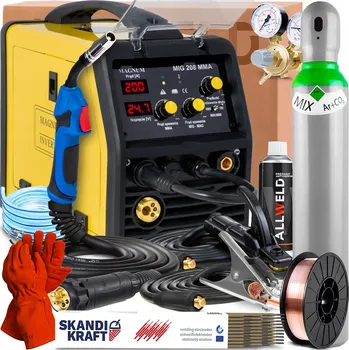 Svářečka INVERTOROVÁ SVÁŘEČKA MAGNUM MIG 208 MMA 230V 200A TIG LIFT FLUX 2-KLADKOVÁ IGBT
