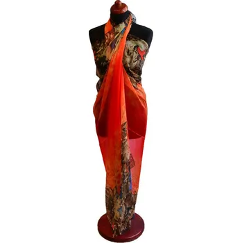 Šátek Pareo dámské - oranžové s květinami