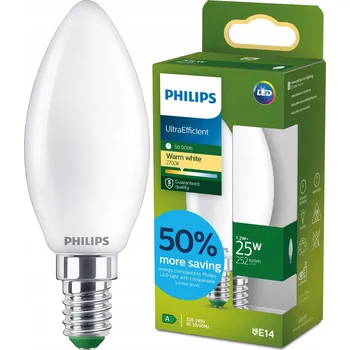 Žárovka LED žárovka E14 Svíčka B35 1,2W = 25W 210lm/W 2700K TŘÍDA A Philips