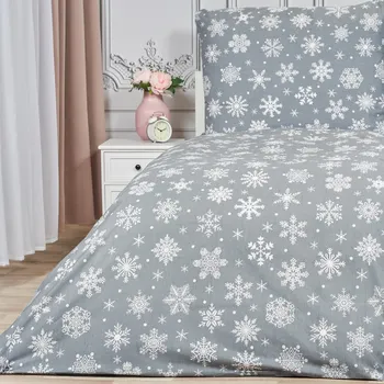 Povlečení Vánoční povlečení šedé Vločky: 140x220cm, 70x90cm