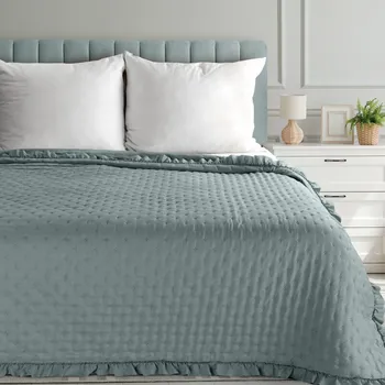 Přehoz na lůžko Přehoz na postel s volánovým lemem LIBI3 šalvělově zelený Rozměr přehozu (šířka x délka): 200x220cm