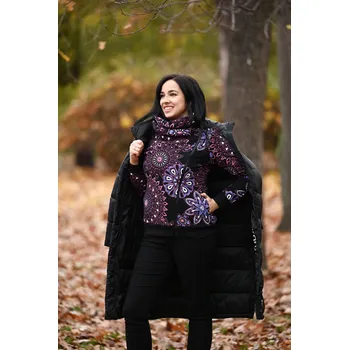 Dámská mikina Himalife Hřejivá mikina na zip s maxi límcem Sari - černá s růžovou a fialovou Velikost: L