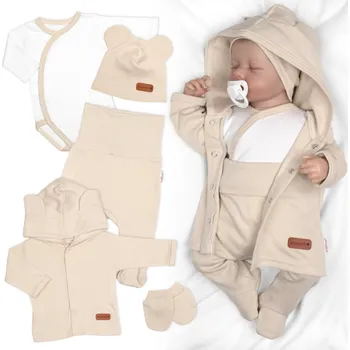 Dětská móda Baby Nellys Bavlněná souprava pro miminko do porodnice 5D, Made with love, béžová Velikost: 62 (2-3m)